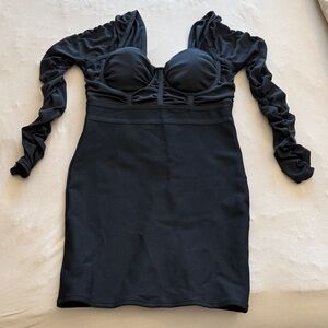 VENUS Black Long-Sleeve Bustier Bodycon Dress